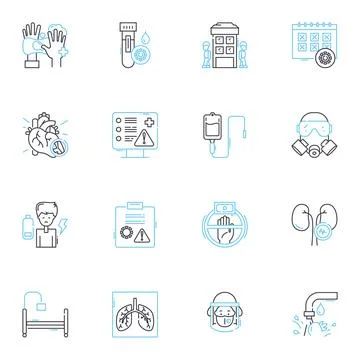 Computer protection linear icons set. Firewall, Antivirus, Malware, Spyware 스톡 일러스트