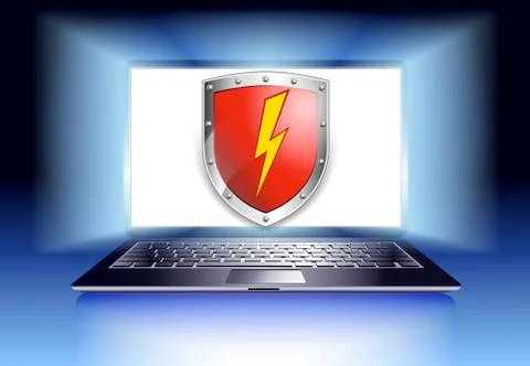 Computer Protection Security Laptop with shield - Internet security concept Stock Illustration