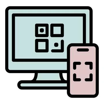 Computer qr code icon outline vector. Mobile scan Stockillustratie