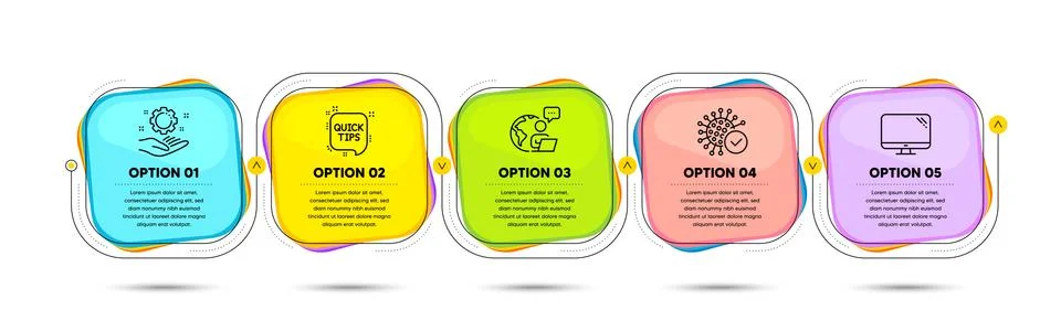 Computer, Quick tips and Coronavirus icons set. Employee hand sign. Vector Stockillustratie