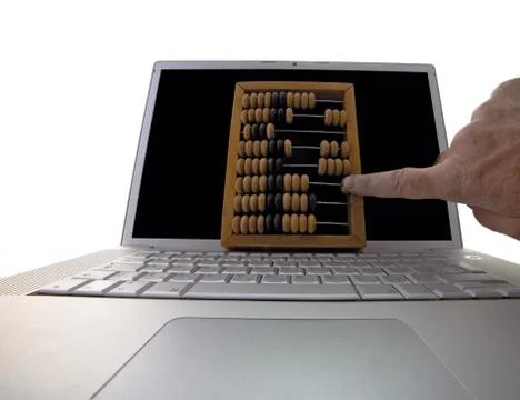 Computer as a rack for an abacus isolated on a white background 스톡 사진
