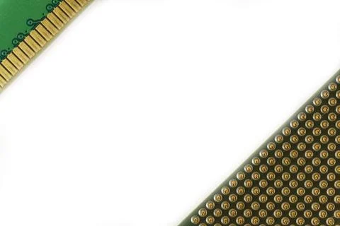 Computer RAM and CPU in the corners. Isolated Stock Photos