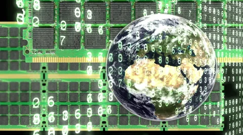 Computer ram chips and Earth with binary code and numbers. Stock Footage 42470907