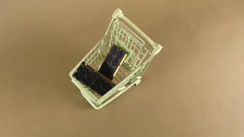 Computer RAM chips moving inside a shopping cart Stock Footage 347248872