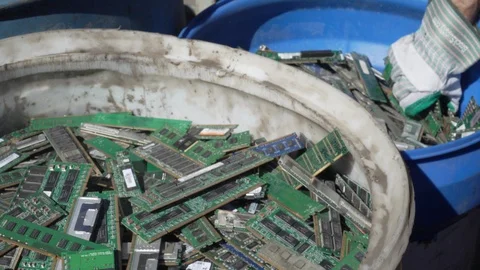 Computer RAM electronic waste sorting 4K Stock Footage 100842441
