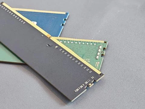 Computer RAM Memory Module With Electronic Components On Surface Stock Photos