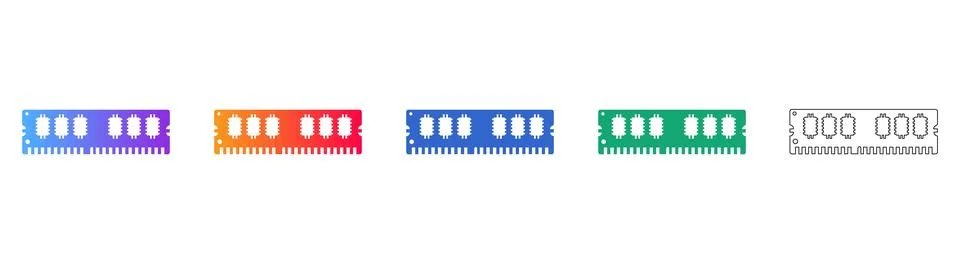 Computer RAM Memory Module Icons in Colorful Gradient and Line Art Stock Illustration