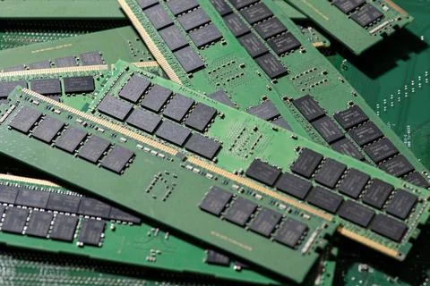 Computer RAM memory modules background. DDR RAM memory chips. Memory for servers 写真素材