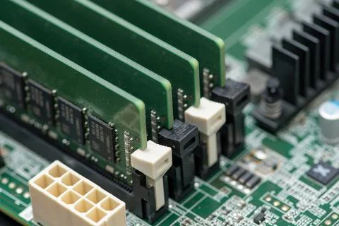 Computer RAM memory modules background. DDR RAM memory chips. Memory for serv Stock Photos