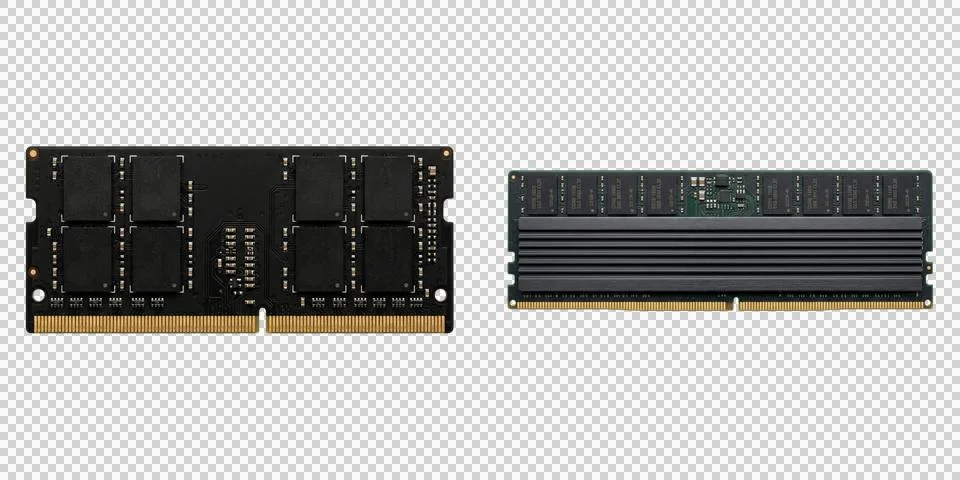 Computer ram memory modules black pcb with gold pins isolated against trans.. Photos