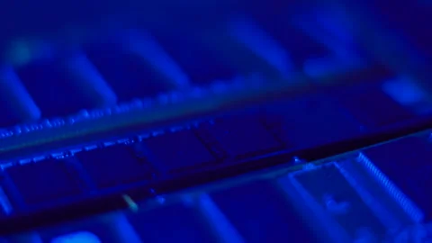 Computer Ram Memory Modules in Blue Light, Macro Close Up Stock Footage 325497814