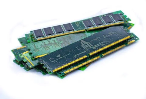 Computer RAM memory modules stacked on white background Stock Photos