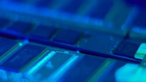Computer RAM Memory Sticks in Blue Light, Close Up Stock Footage 326376405