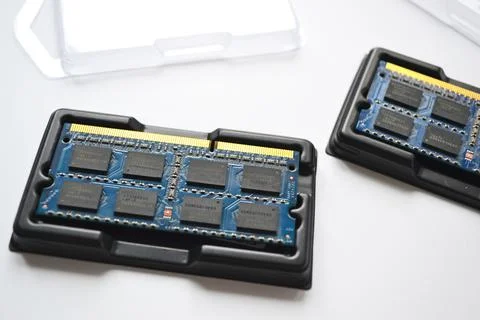 Computer RAM modules, isolated on a white background. Stock Photos