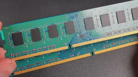 Computer RAM or Random Access Memory, chips on the board, increasing price .. Stock Footage 329323271