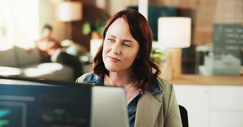 Computer, reading and programmer with business woman in office for web deve.. 写真素材