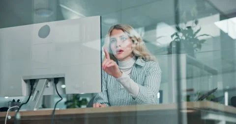 Computer, reading and research with business woman in office for web consultant Stock Footage 306494674