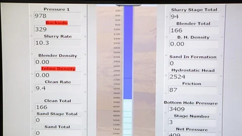Computer reading nolte chart at oil derrick or petroleum pump A Stock Footage 125872418