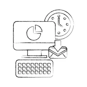 Computer receiving email clock time office Stock Illustration