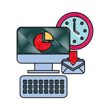 Computer receiving email clock time office Stock Illustration