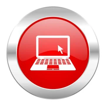 Computer red circle chrome web icon isolated. Stock Illustration
