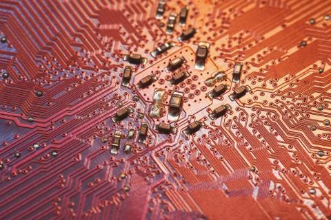 Computer red electronic microcircuits concept background Stock Photos
