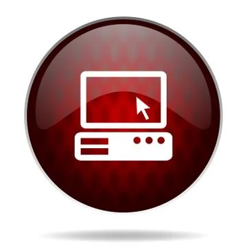 Computer red glossy web icon on white background. Stock Illustration