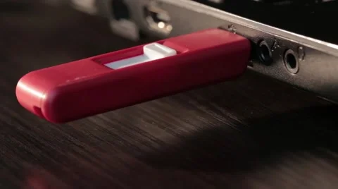Computer red USB flash drive disk connected melted by high temperature in laptop Stock Footage 47781977