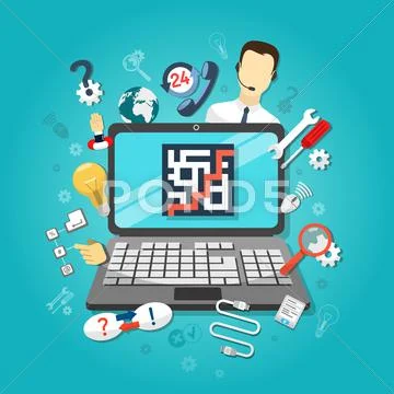 Computer remote support concept Stock Illustration