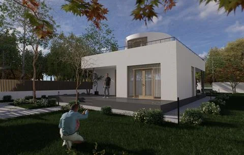 Computer render of a modern house ( A-02 ) Stock Illustration