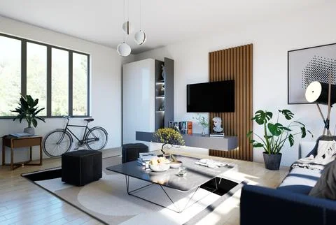 Computer render of a stylish, modern living room ( A-01 ) イラスト素材