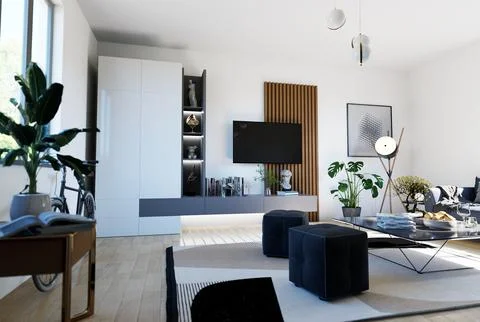 Computer render of a stylish, modern living room ( A-04 ) Stock Illustration