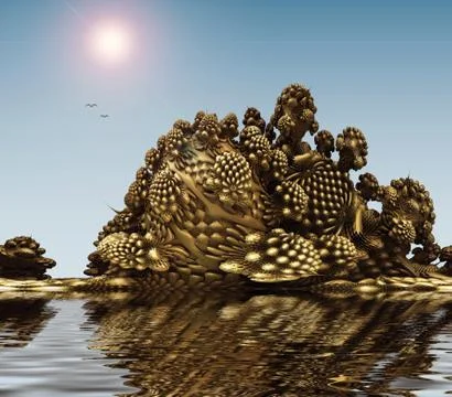 Computer rendered virtual landscape scenery Illustrazione stock
