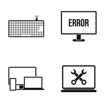 Computer repair and technical support icons set Illustrazione stock