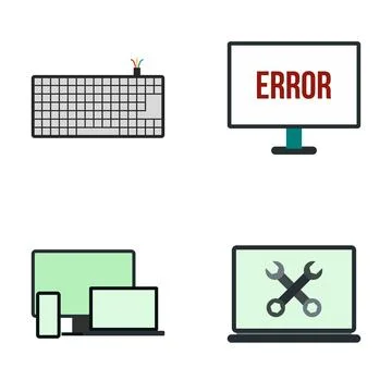 Computer repair and technical support process icons Illustrazione stock