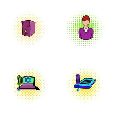 Computer repair and technical support pop art icons Illustrazione stock