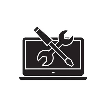 Computer repair black vector concept icon. Computer repair flat illustration Illustrazione stock