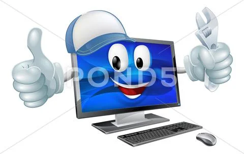 Computer repair cartoon character Stock Illustration