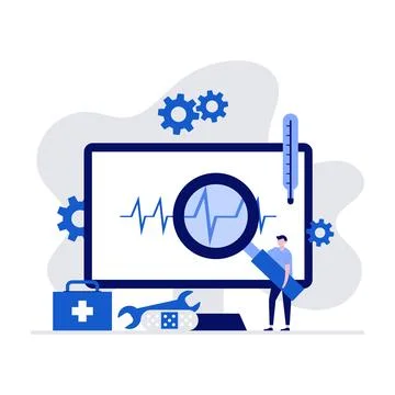 Computer repair, computer service, diagnostics concepts with character and .. Stock Illustration