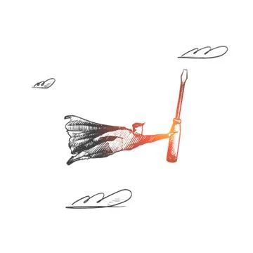 Computer repair concept. Hand drawn isolated vector. Illustrazione stock