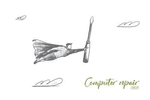 Computer repair concept. Hand drawn isolated vector. Stockillustratie