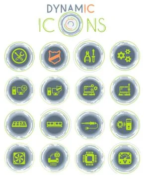 Computer repair dynamic icons Stock Illustration