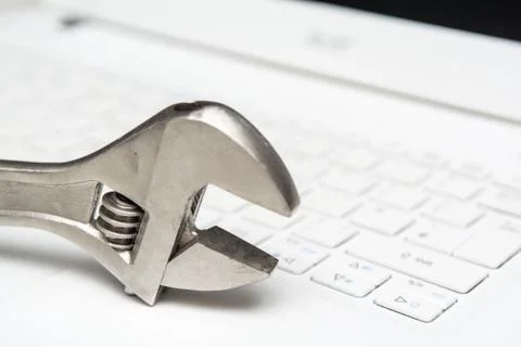 Computer repair, fixing the problem with the broken computer Stock Photos