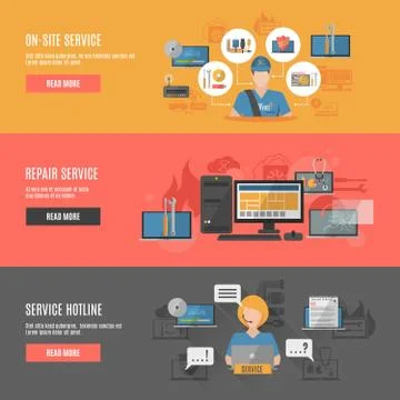 Computer repair flat interactive horizontal banners Stock-Illustration