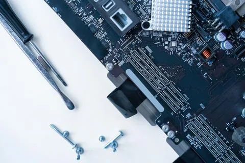 Computer repair hardware technology. Technician electronic pc service from en Stockfoto's