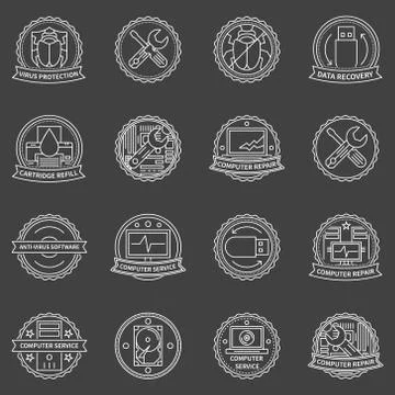 Computer repair labels Stock Illustration