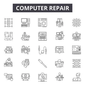 Computer repair line icons for web and mobile design. Editable stroke signs Stock Illustration