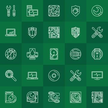 Computer repair linear icons Stock Illustration