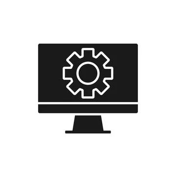 Computer repair logo template. Software development black vector design. De.. Stock Illustration