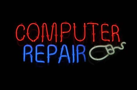 Computer repair neon sign Stock Photos